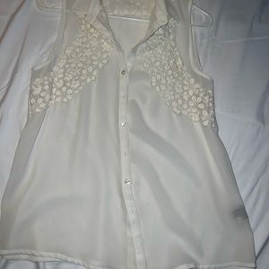 Sheer white tank top with embroidery